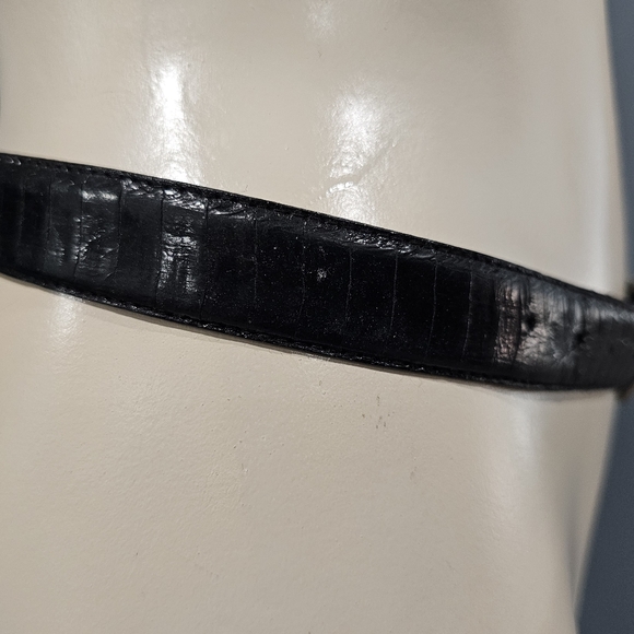 Vtg AMANDA SMITH Black Genuine Snakeskin 7/8" Silver Buckle Belt Waist 24-33"/L - Picture 5 of 9